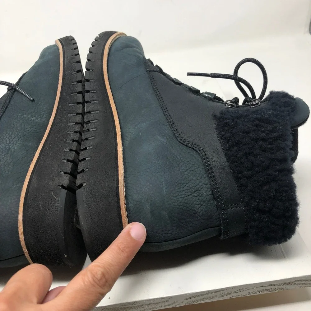 Cole Haan Grand Explore Hiker Boots Womens 9.5 Black Leather Shearling Hiking